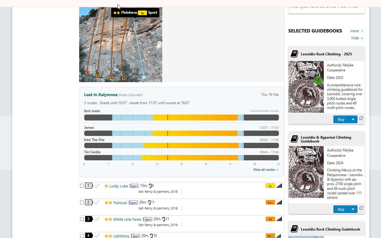 Shade overview on a theCrag area page
